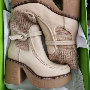 Sam Edelman Cream Heeled Boots with Platform